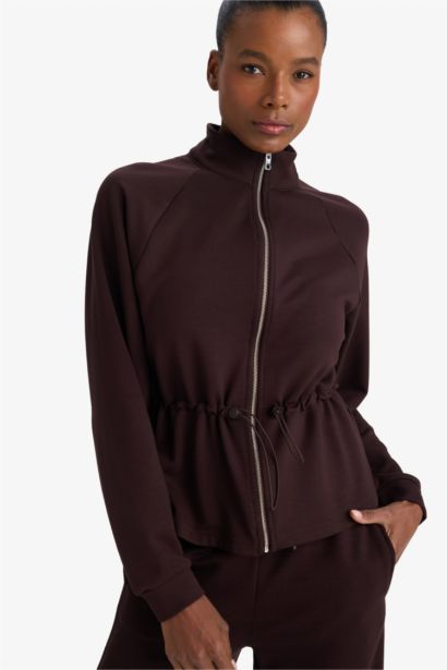 Standard Fit Stand Collar Fleece Lining Modal Zip Up Sweatshirt