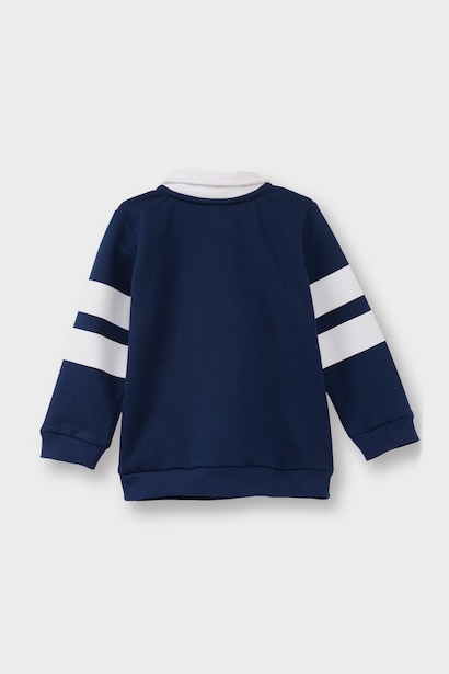 Gömlek Yaka Ayı Baskılı Renk Bloklu İçi Yumuşak Tüylü Sweatshirt Erkek Bebek