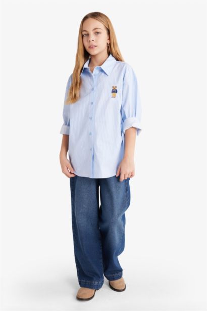 Girl Poplin Long Sleeve Striped Shirt