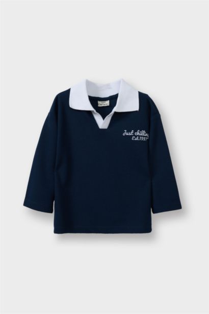 Baby Boy Printed Shirt Collar Waffle Sweatshirt