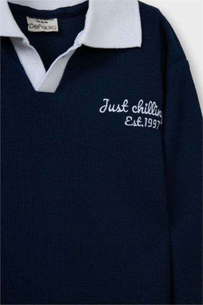 Baby Boy Printed Shirt Collar Waffle Sweatshirt