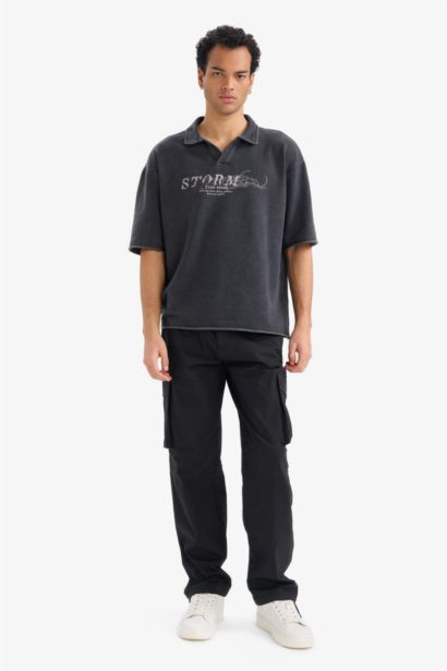 Loose Fit Polo Neck Printed Sweatshirt Fabric Polo Shirt