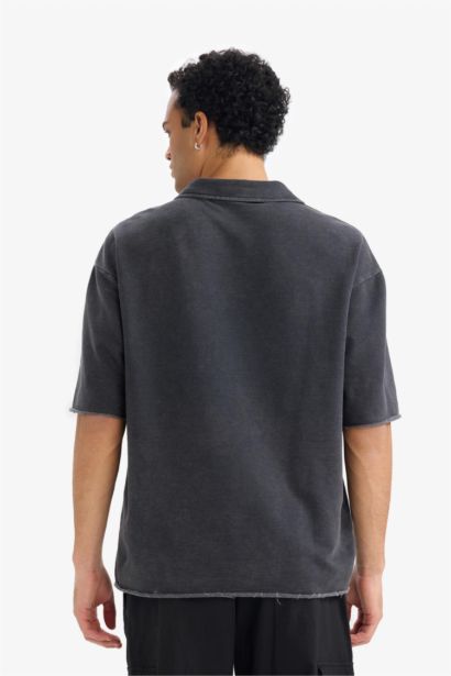 Loose Fit Polo Neck Printed Sweatshirt Fabric Polo Shirt