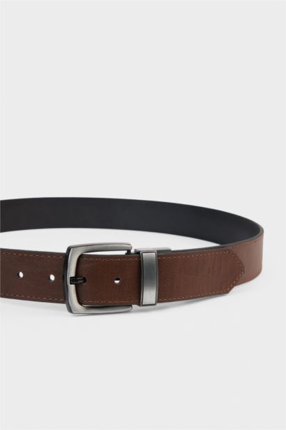 Erkek Çift Taraflı Toka Suni Deri Günlük Kemer