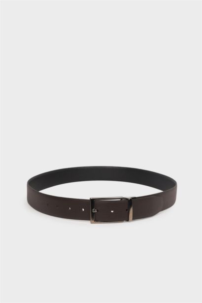 Erkek Çift Taraflı Toka Suni Deri Klasik Kemer