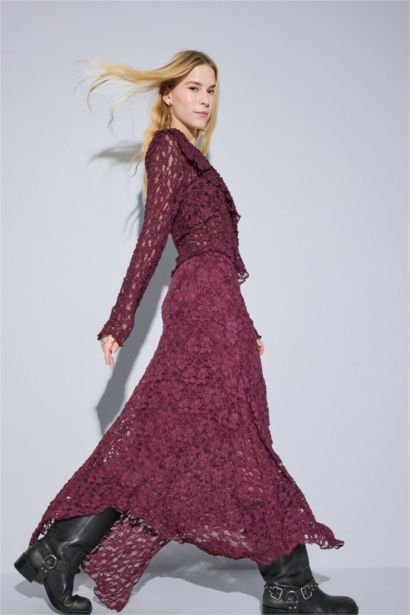 Blouse en dentelle à col en V et manches longues Coupe slim