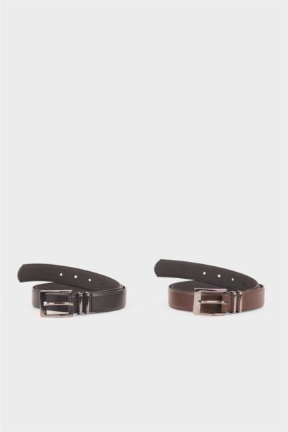 Erkek Dikdörtgen Toka Suni Deri 2'li Klasik Kemer