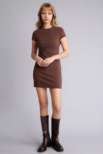 Платье с коротким рукавом мини Платье bodycon с круглым вырезом бенгалин Coool