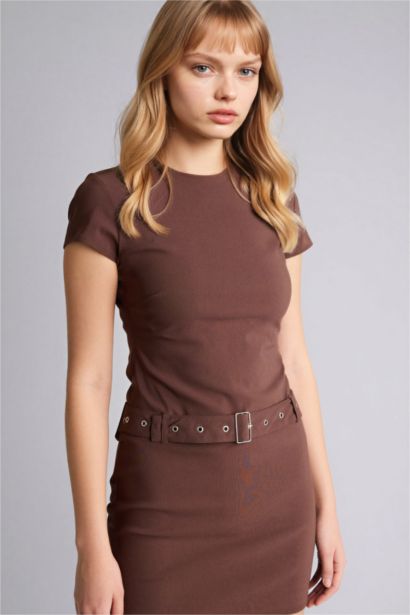 Платье с коротким рукавом мини Платье bodycon с круглым вырезом бенгалин Coool