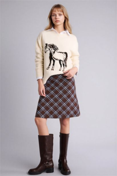 Coool чек a сызығы тоқылған астар орташа ұзындық Трикотаж юбка