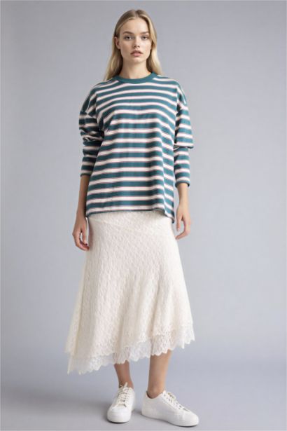 Юбка из трикотажа со средней талией с кружевом для женщин