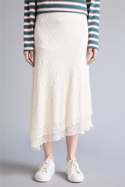 Юбка из трикотажа со средней талией с кружевом для женщин