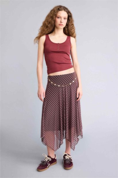 Юбка из трикотажа со средней талией в клетку Ажурная для женщин