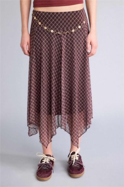 Юбка из трикотажа со средней талией в клетку Ажурная для женщин