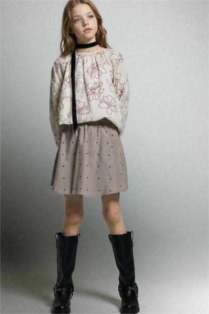 Çiçek Desenli Oxford Uzun Kollu Bluz Kız Çocuk