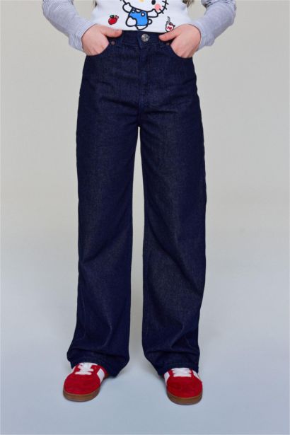 بنطرون جينز بناتي وايد ليج برجل واسع