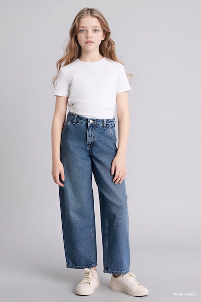 Girl Baggy Fit Wide Leg Jeans