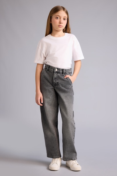 Baggy Fıt Geniş Paça Jean Pantolon Kız Çocuk
