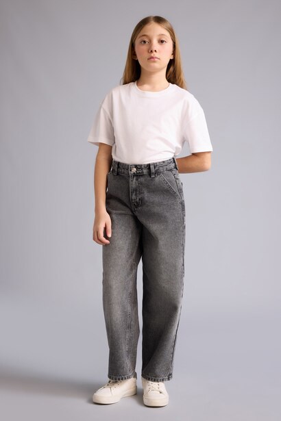 Baggy Fıt Geniş Paça Jean Pantolon Kız Çocuk