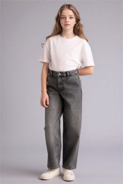 بنطلون جينز بناتي باجي فيت برجل واسع