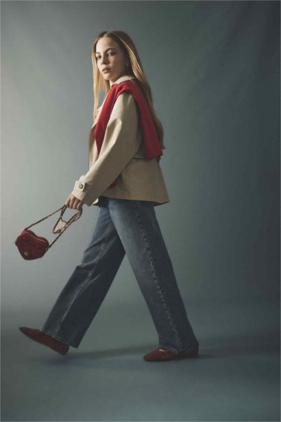 بنطرون جينز بناتي وايد ليج برجل واسع