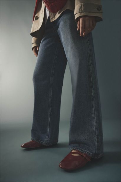 بنطرون جينز بناتي وايد ليج برجل واسع