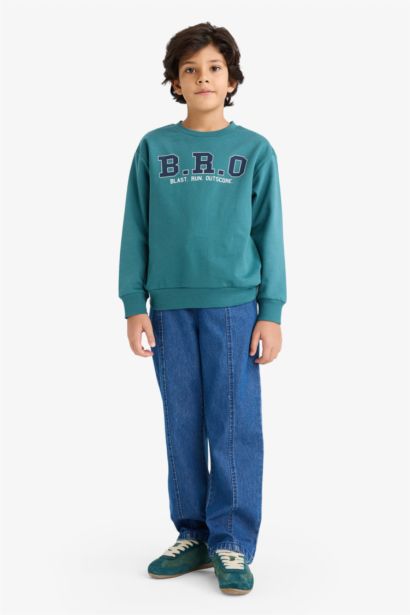 2'li Takım Baskılı Sweatshirt Jean Pantolon Erkek Çocuk