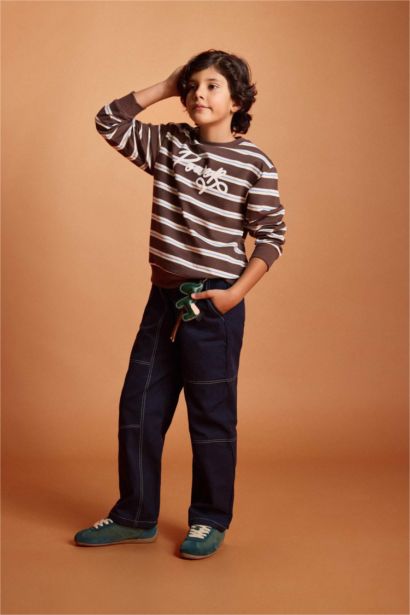 2'li Takım Çizgili Sweatshirt Jean Pantolon Erkek Çocuk