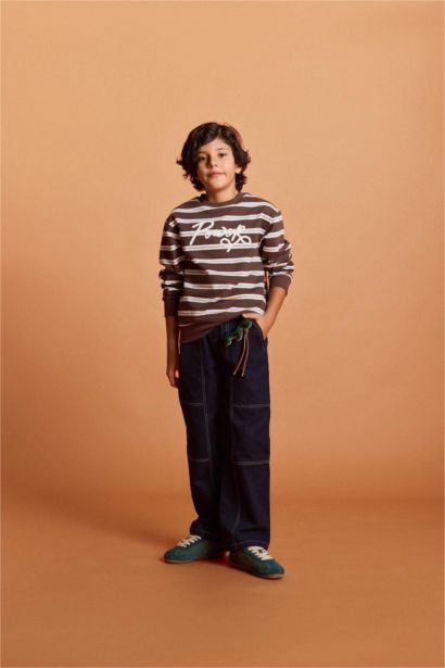 2'li Takım Çizgili Sweatshirt Jean Pantolon Erkek Çocuk