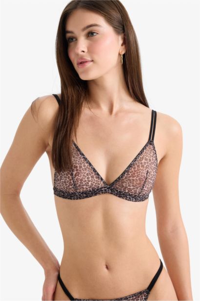 Leopard Print Tulle Unpadded Triangle Bra