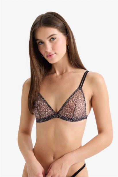 Leopard Print Tulle Unpadded Triangle Bra