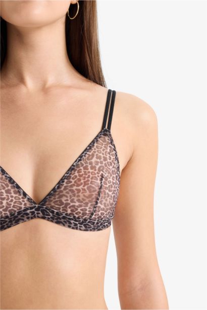 Leopard Print Tulle Unpadded Triangle Bra