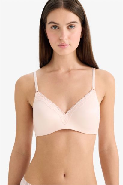 Lace Detailed Satin Padded Non Wired T-Shirt Bra