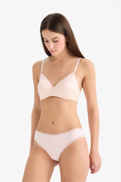 Lace Detailed Satin Padded Non Wired T-Shirt Bra