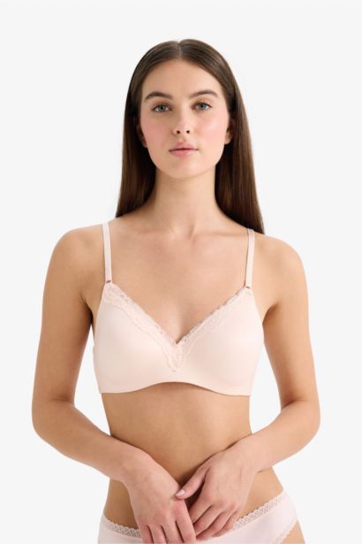 Lace Detailed Satin Padded Non Wired T-Shirt Bra
