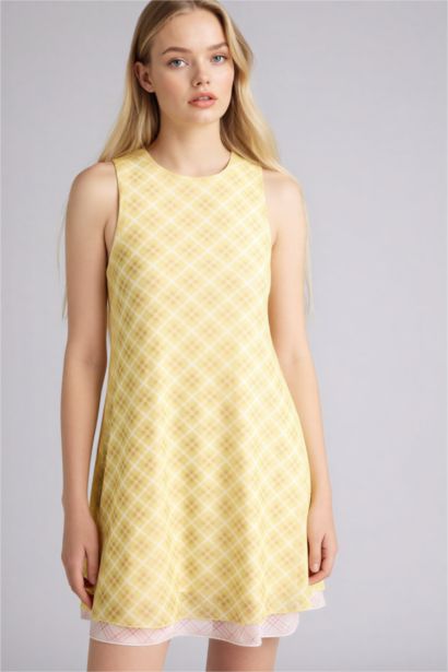Платье с коротким рукавом мини с горловиной халтер в клетку Ажурная