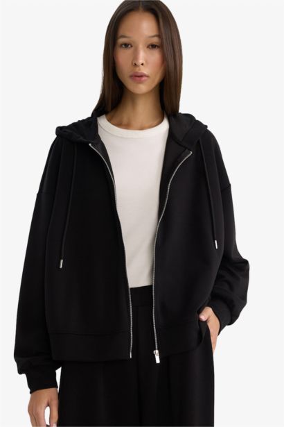 Relax Fit Kapüşonlu Fermuarlı Sweatshirt