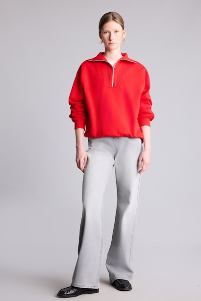 Yarım Fermuarlı Balıkçı Yaka Basıc Basic Sweatshirt