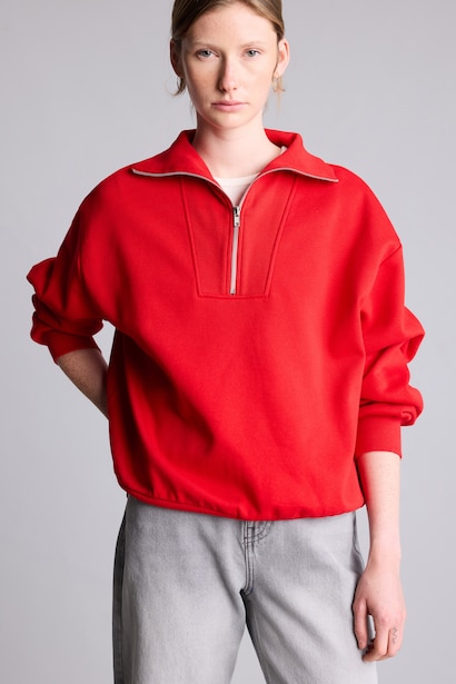 Yarım Fermuarlı Balıkçı Yaka Basıc Basic Sweatshirt
