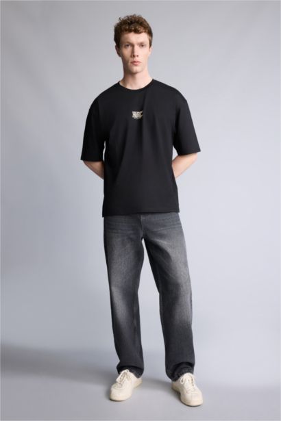 100% мақта Boxy Fit баспалы футболка