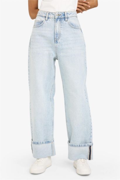Relax Fit жоғары белді тік балақ ұзын қармен жуылған джинс шалбар