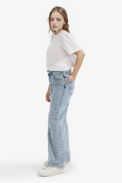 Straight Wide Fit Geniş Paça Jean Pantolon Kız Çocuk