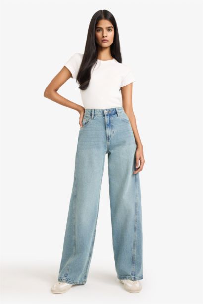 Длинные джинсы Wide Leg с высокой талией и прямыми штанинами