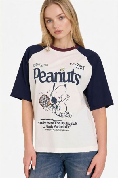 Snoopy Oversize дөңгелек жағалы баспалы қысқа жеңді футболка