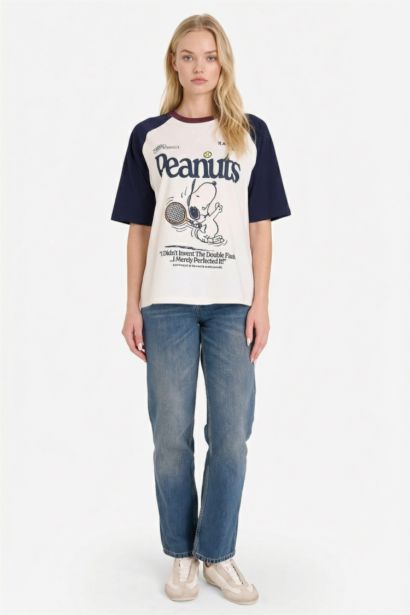 Snoopy Oversize дөңгелек жағалы баспалы қысқа жеңді футболка