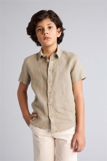 قميص اولادي نص كم قصة عادية بياقة عالية