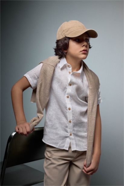 قميص اولادي نص كم قصة عادية بياقة عالية