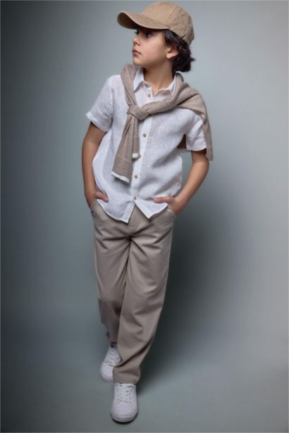 قميص اولادي نص كم قصة عادية بياقة عالية