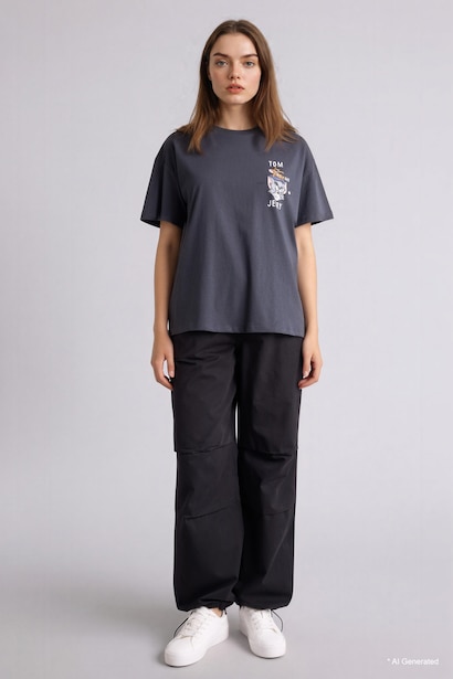 Oversize Tom and Jerry Print T-Shirt