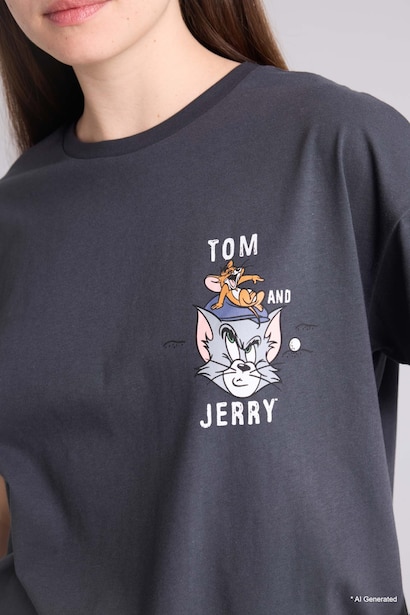 Oversize Tom and Jerry Print T-Shirt